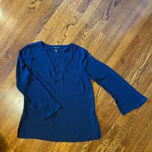 LAST CHANCE: Adrienne Vittadini Navy Bell Sleeve Blouse - Size Medium
